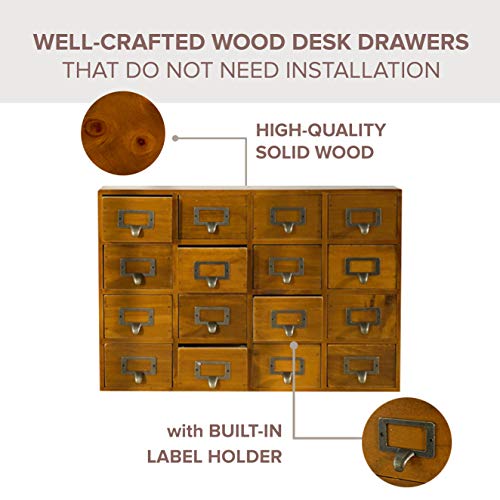 Primo Supply Card Catalog Desk Drawer Organizer - Wooden Storage Box with 16 Drawers - Home Office Desk Organizer Curio Cabinet - Rustic Drawers Dressers for Countertop- Apothecary Cabinet Tea Coffee Pod Storage - Image 3