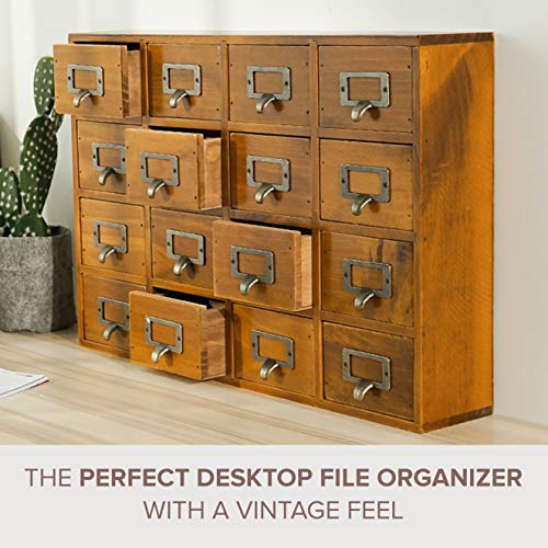 Primo Supply Card Catalog Desk Drawer Organizer - Wooden Storage Box with 16 Drawers - Home Office Desk Organizer Curio Cabinet - Rustic Drawers Dressers for Countertop- Apothecary Cabinet Tea Coffee Pod Storage - Image 4