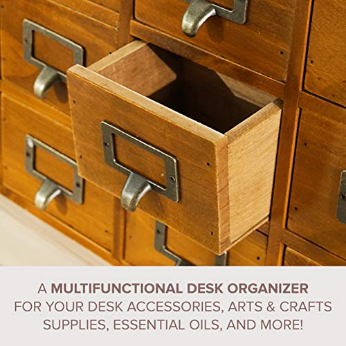 Primo Supply Card Catalog Desk Drawer Organizer - Wooden Storage Box with 16 Drawers - Home Office Desk Organizer Curio Cabinet - Rustic Drawers Dressers for Countertop- Apothecary Cabinet Tea Coffee Pod Storage - Image 5