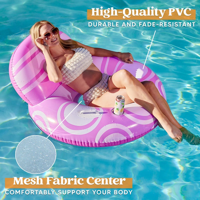 Sloosh Inflatable Pool Floats Chair - River Tube Pool Floaties Sofa with Big Backrest  Lounge Above Water Floating Chair Mesh Bottom Swimming Pool Party Toys Lounger Lake Raft for Adults (Pink White) - Image 4