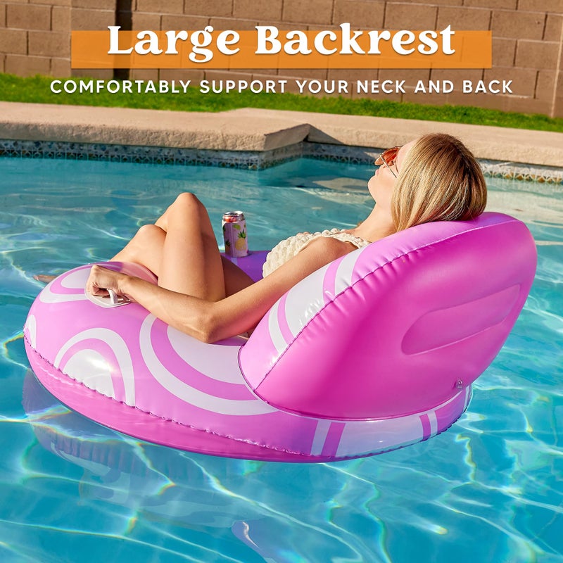 Sloosh Inflatable Pool Floats Chair - River Tube Pool Floaties Sofa with Big Backrest  Lounge Above Water Floating Chair Mesh Bottom Swimming Pool Party Toys Lounger Lake Raft for Adults (Pink White) - Image 3