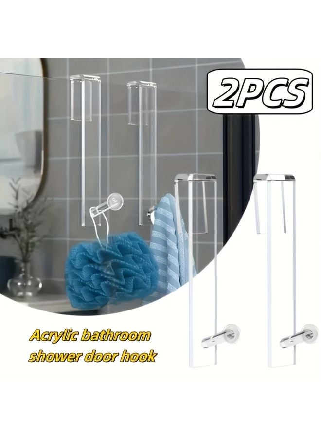 2pcs Acrylic Shower Door Hooks No Drill Plastic Hooks for Keys Towels Household Storage - Image 2