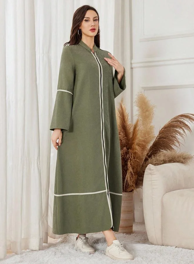 Take Two  Women Khaki Collared A-Line Jalabiya for Women | Best Price UAE