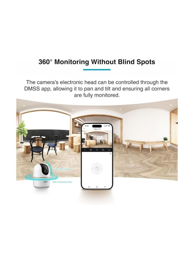 Dahua كاميرا مراقبة داخلية DAHUA DH-H3A 3MP واي فاي مع تدوير وإمالة مع كشف الذكاء الاصطناعي للبشر والحيوانات الأليفة، تتبع تلقائي، صوت ثنائي الاتجاه ورؤية ليلية - Image 4