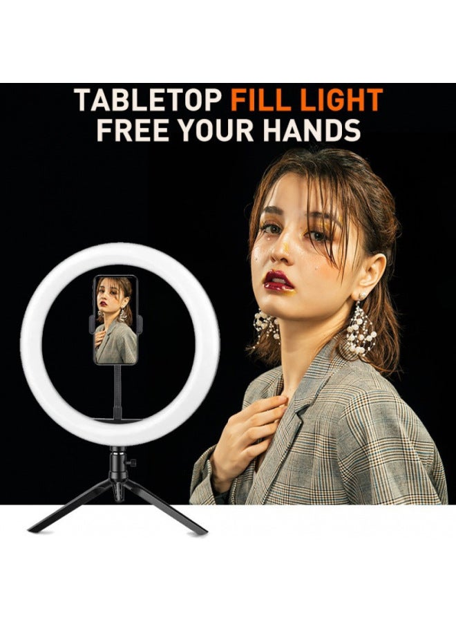Direct Desktop Mobile Phone Bracket Fill Light Inch Cm Ring Self-timer Light Beauty Tattoo Live Light-Colour:26cm Arc + Pan/tilt + Hose Phone Clamp + Desktop Tripod  - Image 1