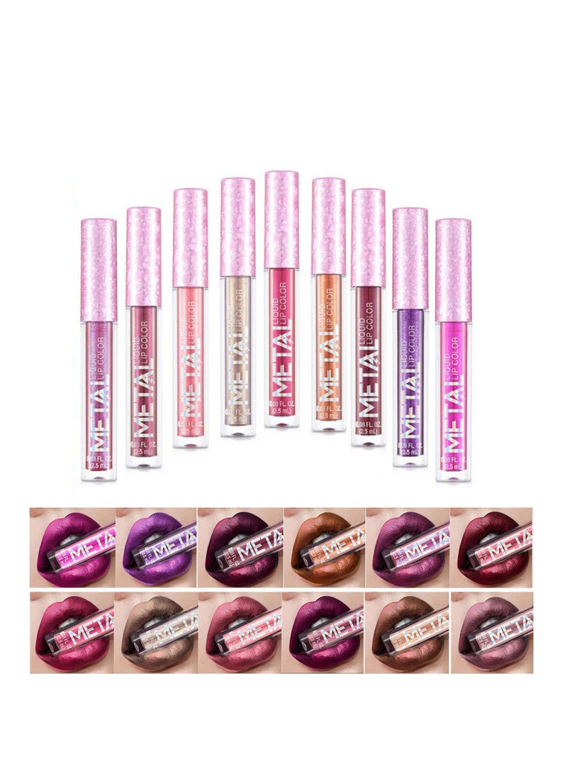 12 Colors Sparkle Lip Gloss Diamond Liquid Glitter Shimmer Lipstick Not Fade Lasting Waterproof Shimmer Metallic Lipstick for Women Girls - Image 1