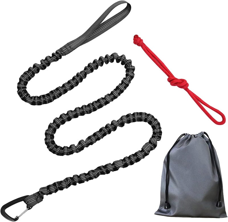 klarako Bike Tow Rope Bungee Towing Strap Road MTB Bicycle Pulling Strap Cycling Shock Absorbing with Carabiner Easier Hill Climbs for Kids Women Men Riding - Black - Image 1