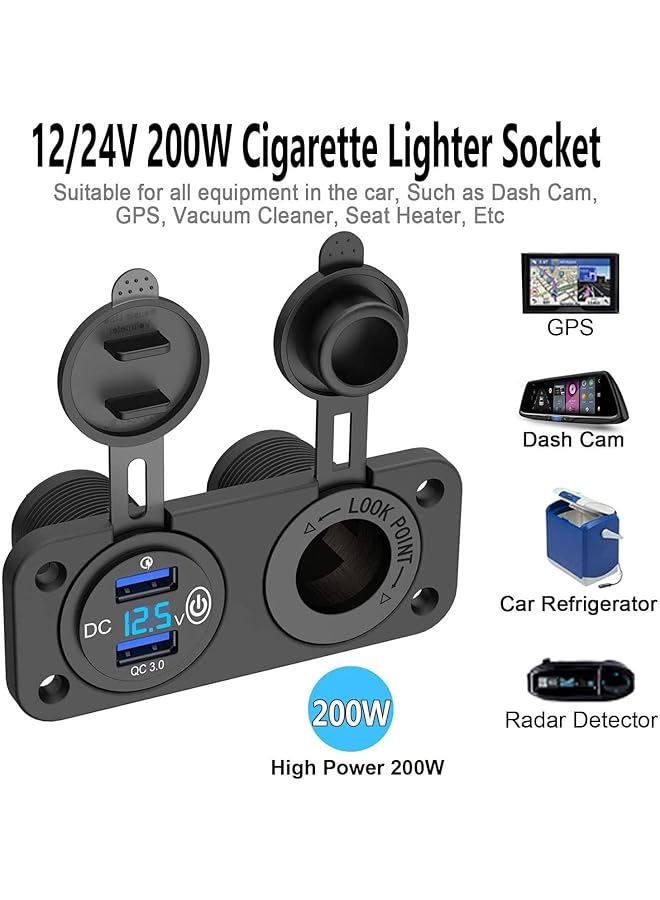 KASTWAVE Qc 3.0 Car Usb Charger Socket Lighter Socket 12V/24V Power Outlet With Led Digital Voltmeter And Touch Switch For Car Boat Marine - Image 5