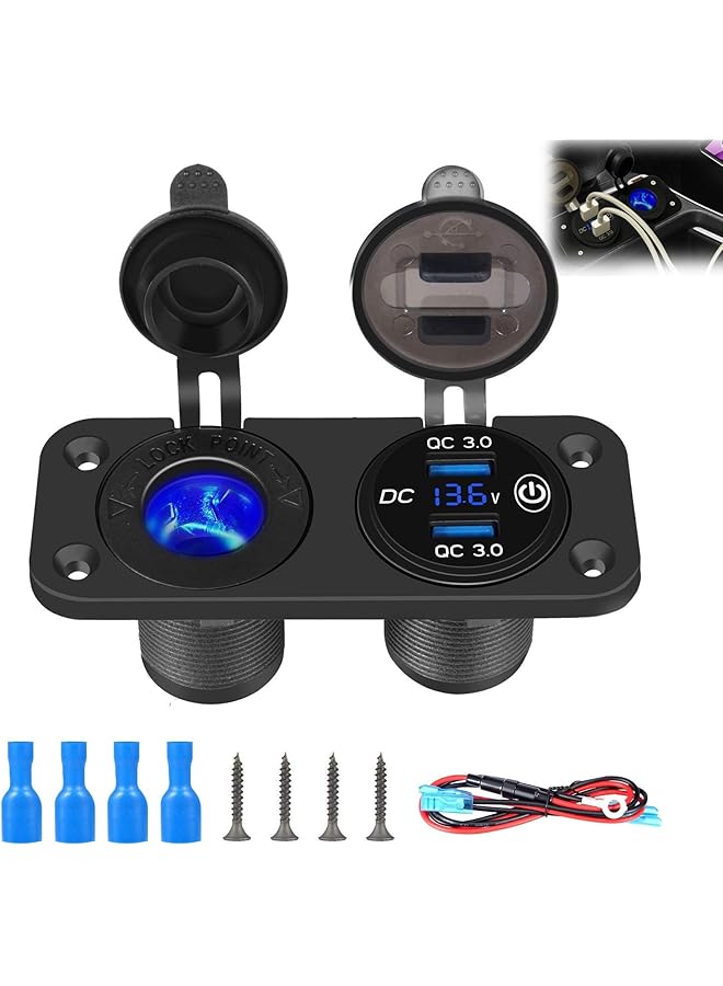 KASTWAVE Qc 3.0 Car Usb Charger Socket Lighter Socket 12V/24V Power Outlet With Led Digital Voltmeter And Touch Switch For Car Boat Marine - Image 1