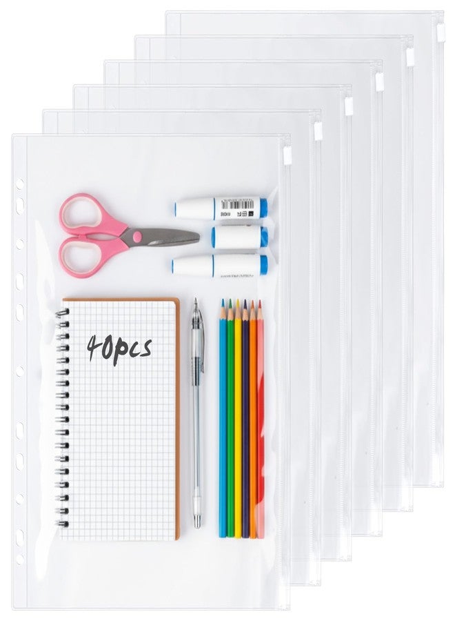Caeuiciw 40 Pcs Clear Letter Size Binder Pockets 3 Ring Binder Zipper Pouch Document Organizer, Waterproof PVC 3 Ring A4 Pockets with Zipper Insert Sleeves Page Sheet Protectors Business Office Supplies - Image 1