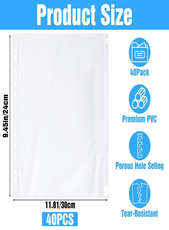 Caeuiciw 40 Pcs Clear Letter Size Binder Pockets 3 Ring Binder Zipper Pouch Document Organizer, Waterproof PVC 3 Ring A4 Pockets with Zipper Insert Sleeves Page Sheet Protectors Business Office Supplies - Image 2