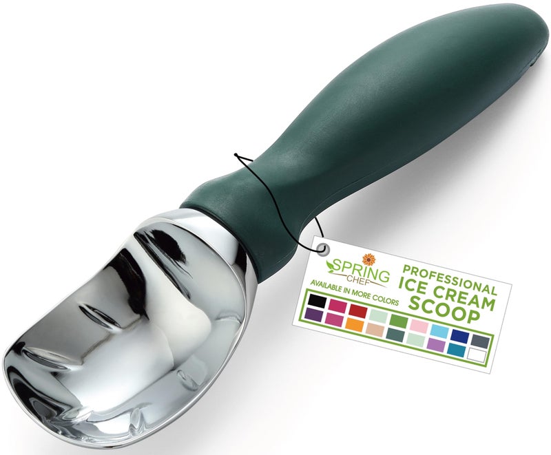 Spring Chef Professional Ice Cream Scoop with Soft Grip Handle - Heavy Duty Ice Cream Scooper for Cookie Dough, Frozen Yogurt, Gelato, Sorbet, Melon - Dishwasher Safe Kitchen Tool - Pine Green - Image 1