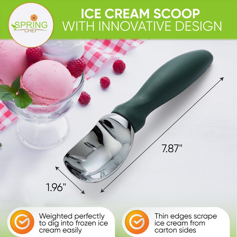 Spring Chef Professional Ice Cream Scoop with Soft Grip Handle - Heavy Duty Ice Cream Scooper for Cookie Dough, Frozen Yogurt, Gelato, Sorbet, Melon - Dishwasher Safe Kitchen Tool - Pine Green - Image 2