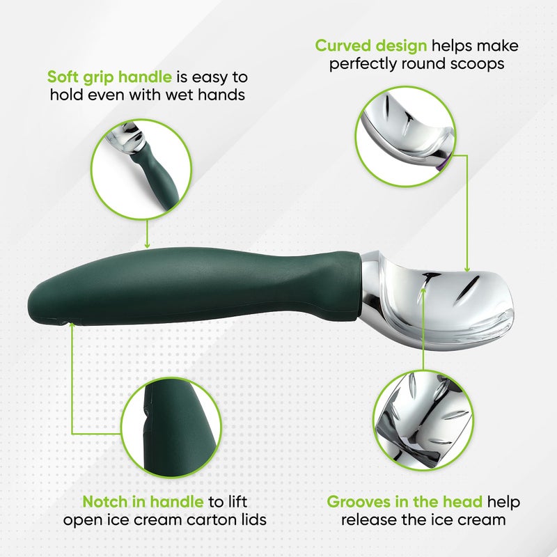 Spring Chef Professional Ice Cream Scoop with Soft Grip Handle - Heavy Duty Ice Cream Scooper for Cookie Dough, Frozen Yogurt, Gelato, Sorbet, Melon - Dishwasher Safe Kitchen Tool - Pine Green - Image 3