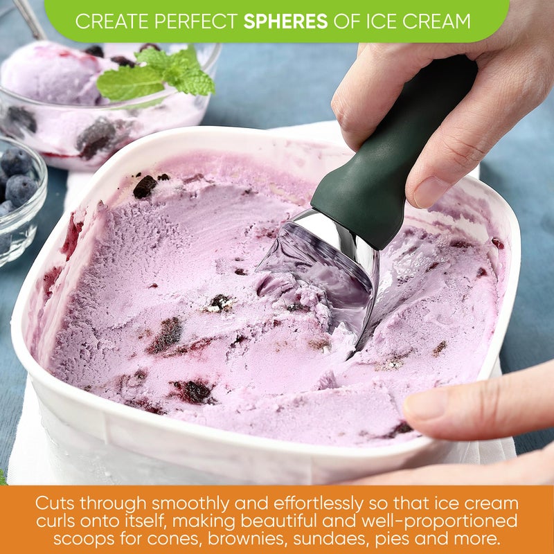 Spring Chef Professional Ice Cream Scoop with Soft Grip Handle - Heavy Duty Ice Cream Scooper for Cookie Dough, Frozen Yogurt, Gelato, Sorbet, Melon - Dishwasher Safe Kitchen Tool - Pine Green - Image 4