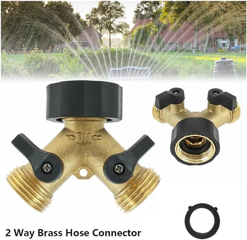 محول صنبور Y نحاسي مقسم، موصل خرطوم حديقة ثنائي الاتجاه مع صمامات كرة إغلاق - Image 4