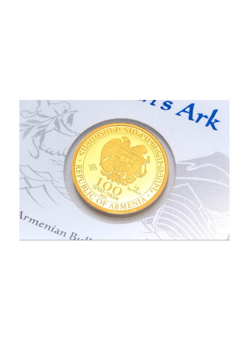 24K Gold Armenia 2026 100 Dram Gold 1 g - Noah's Ark, Armenian Bullion Coin, Sealed Assay Capsule - Image 1