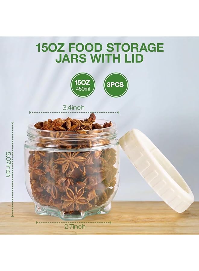 إكسفور برطمانات زجاجية لتخزين الطعام مع أغطية، سعة 450 مل، عبوة من 3 عبوات صغيرة مقاومة للتسرب وقابلة للتكديس، مثالية لتخزين الشوفان والحبوب طوال الليل، برطمانات زجاجية شفافة فارغة لتنظيم المطبخ - Image 3