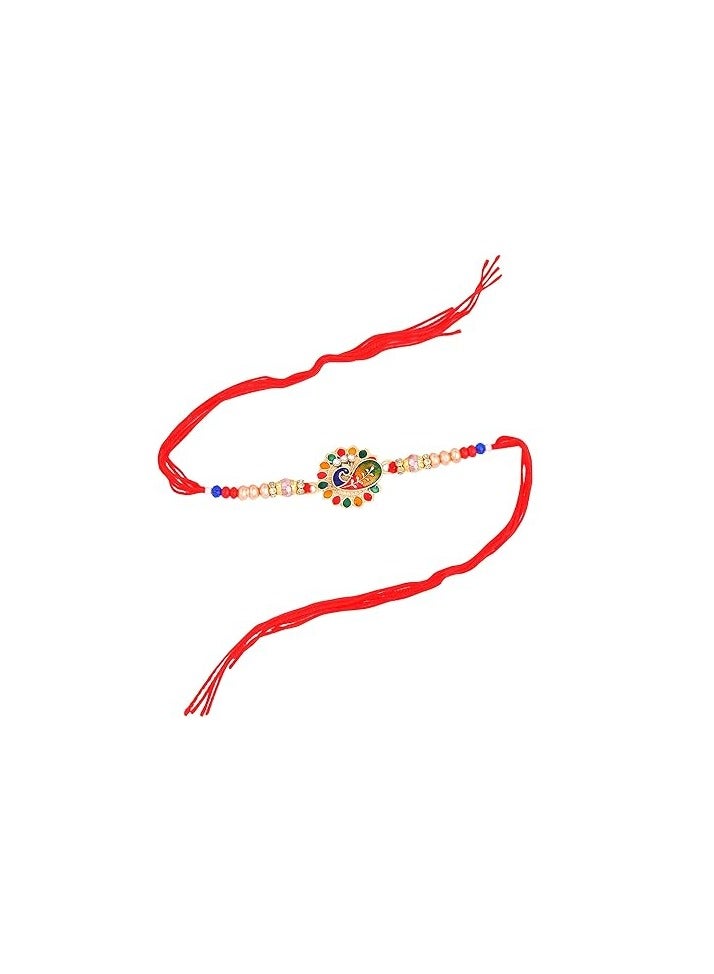 Estele Peacock Rakhi for Bhaiya: Gold Plated Stylish Peacock Designer Multi-color Premium Rakhi with Roli Chawal and Greeting Card for Brother Embrace Security and Elegance this Raksha Bandhan - Image 2