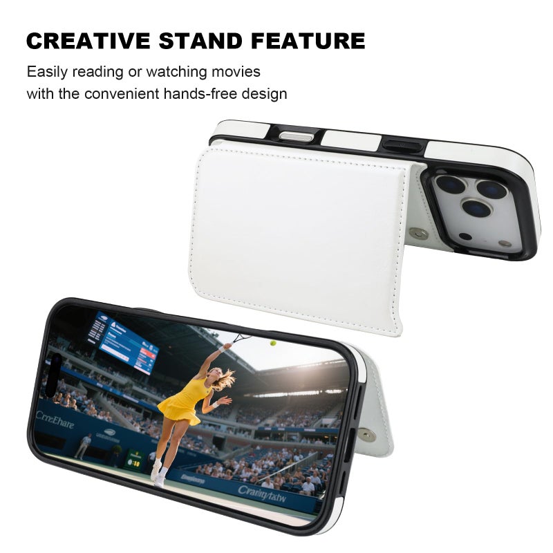 OT ONETOP ONETOP Compatible with iPhone 17 Pro Max Wallet Case with Card Holder, PU Leather Kickstand Card Slots Case, Double Magnetic Clasp and Durable Shockproof Cover 6.9 Inch (White) - Image 5
