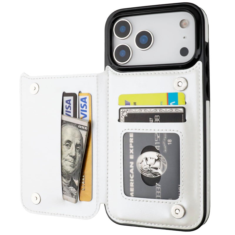 OT ONETOP ONETOP Compatible with iPhone 17 Pro Max Wallet Case with Card Holder, PU Leather Kickstand Card Slots Case, Double Magnetic Clasp and Durable Shockproof Cover 6.9 Inch (White) - Image 1