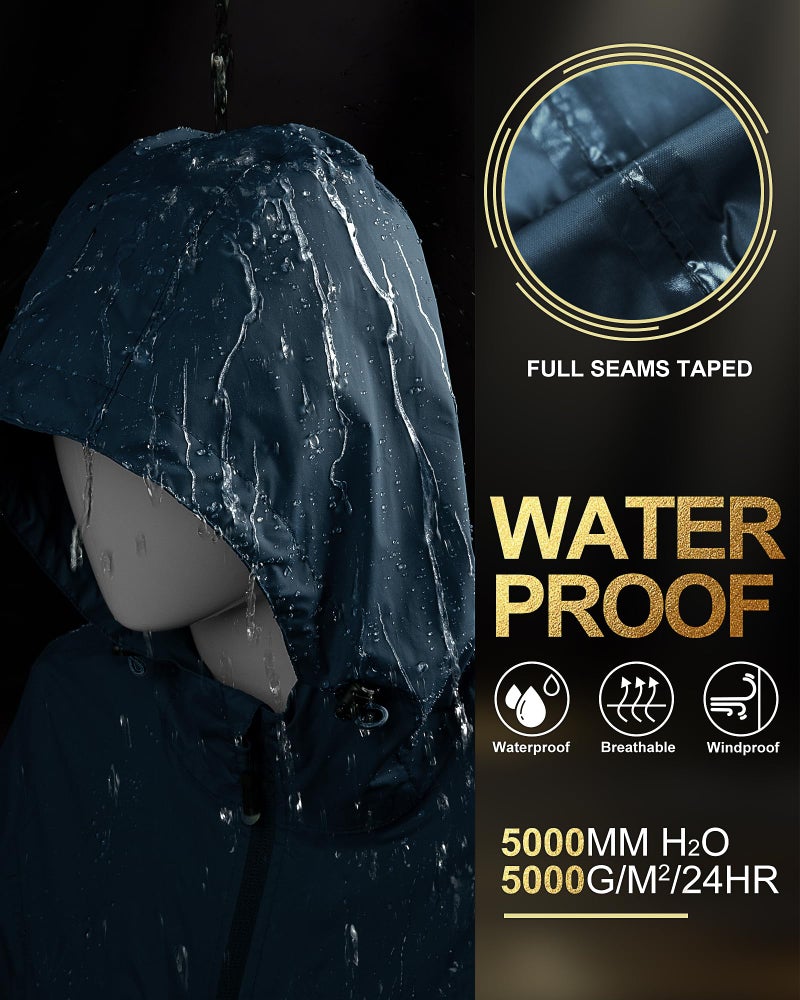 33,000ft Women's Waterproof Long Rain Coats Packable Rain Jacket with Hood Trench Coats Windbreaker - Image 4