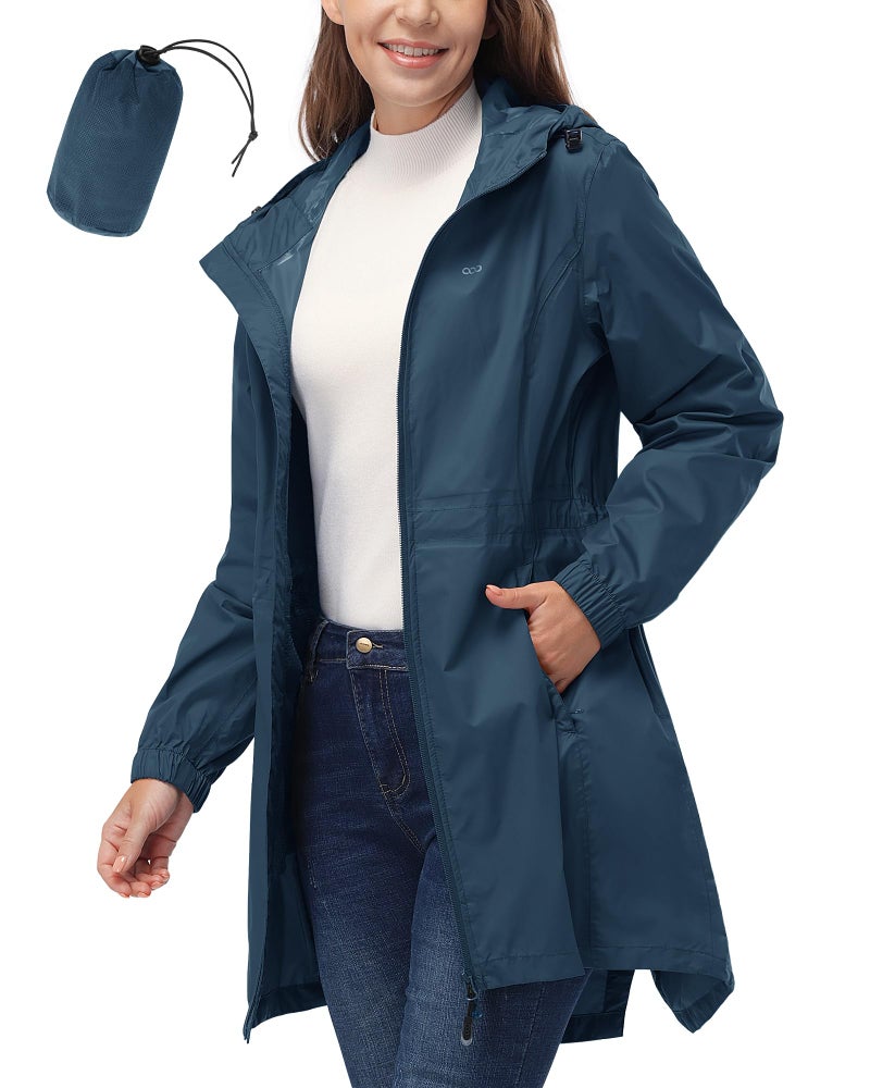 33,000ft Women's Waterproof Long Rain Coats Packable Rain Jacket with Hood Trench Coats Windbreaker - Image 1