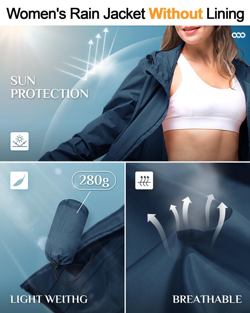 33,000ft Women's Waterproof Long Rain Coats Packable Rain Jacket with Hood Trench Coats Windbreaker - Image 5