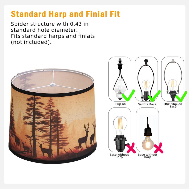 DOLOOTA Rustic Deer Printed Large Drum Lamp Shades Set of 2. Easy Assembly.11.4"x13"x10" Barrel Brown Lamp Shade For Cabin Lodge Decoration.Replacement Lamp Shades For Table Lamps(Spider Model) - Image 5