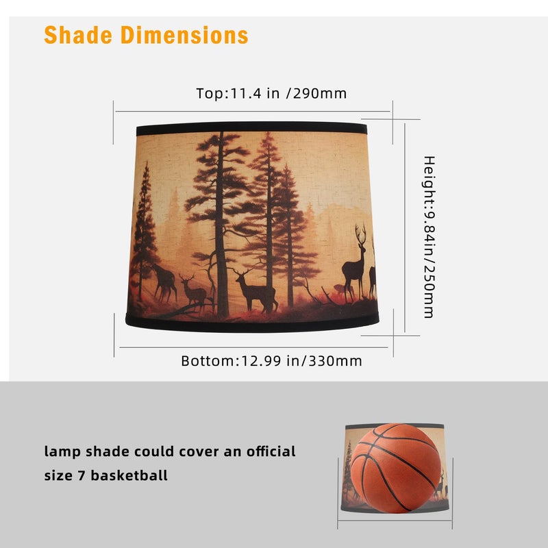 DOLOOTA Rustic Deer Printed Large Drum Lamp Shades Set of 2. Easy Assembly.11.4"x13"x10" Barrel Brown Lamp Shade For Cabin Lodge Decoration.Replacement Lamp Shades For Table Lamps(Spider Model) - Image 3