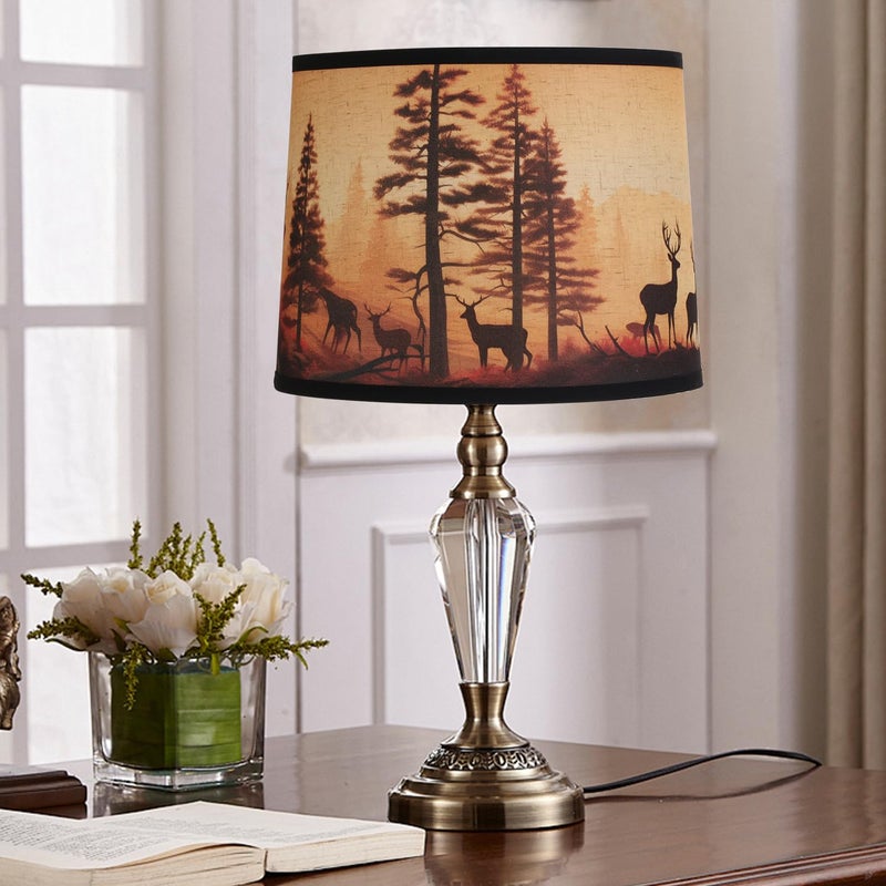 DOLOOTA Rustic Deer Printed Large Drum Lamp Shades Set of 2. Easy Assembly.11.4"x13"x10" Barrel Brown Lamp Shade For Cabin Lodge Decoration.Replacement Lamp Shades For Table Lamps(Spider Model) - Image 4