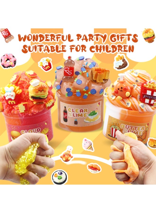 FLYHSO 6 Packs Slime Kit - Cloud Slime, Butter Slime & Clear Slime, Crunchy Slime for Kids with Various Slime Add-ins, Includes 12 Cute little Accessories,6 packs of DIY Polymer Clay Sheets for Food Toy Crafts Kit,Non Stick Slime Party Favors for Girls and Boys, 420ml Kids Slime - Image 4