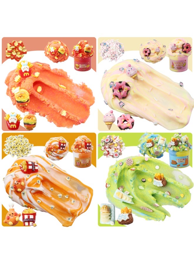 FLYHSO 6 Packs Slime Kit - Cloud Slime, Butter Slime & Clear Slime, Crunchy Slime for Kids with Various Slime Add-ins, Includes 12 Cute little Accessories,6 packs of DIY Polymer Clay Sheets for Food Toy Crafts Kit,Non Stick Slime Party Favors for Girls and Boys, 420ml Kids Slime - Image 3