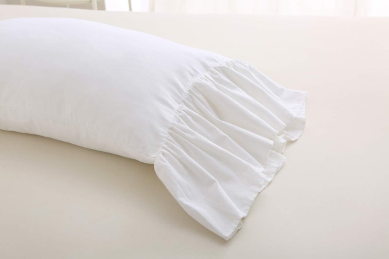 Meaning4 White Bed Pillow Covers Shams Cases with Long Ruffles Standard Size Cotton Shabby Chic Pillowcases 20""X26"" 2pcs Soft - Image 5