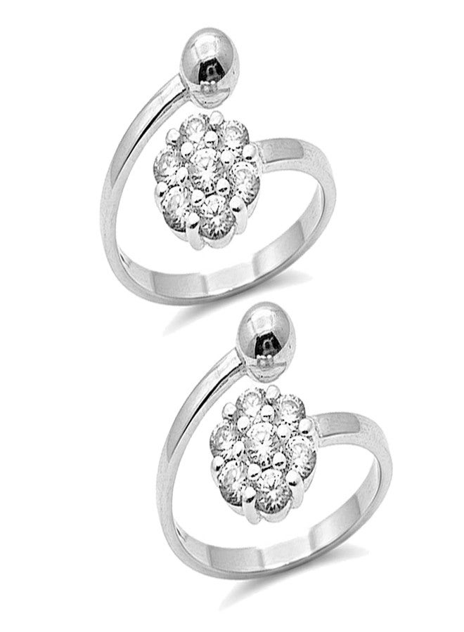 Parnika 925 Sterling Silver Adjustable Toe Rings for Women | Pure Silver Floral CZ Design Toe Ring Pair | Hallmarked Silver Bichiya for Women & Girls - Image 1