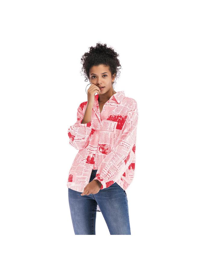 VUELO Europe And The United States Autumn New Long Sleeve Letter Printing Newspaper Shirt Women's Loose Trend Design Feeling  - Image 1