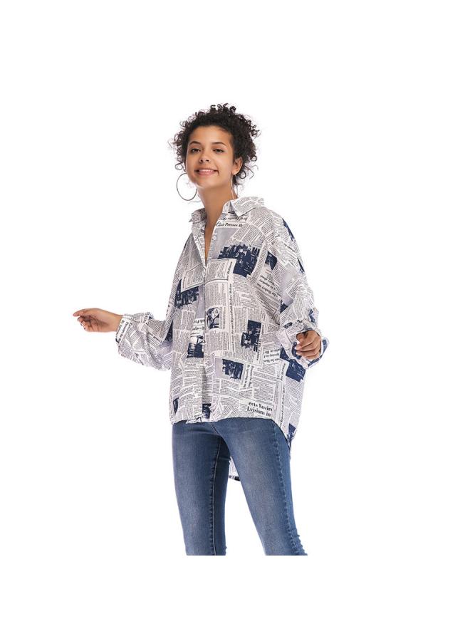 VUELO Europe And The United States Autumn New Long Sleeve Letter Printing Newspaper Shirt Women's Loose Trend Design Feeling  - Image 4