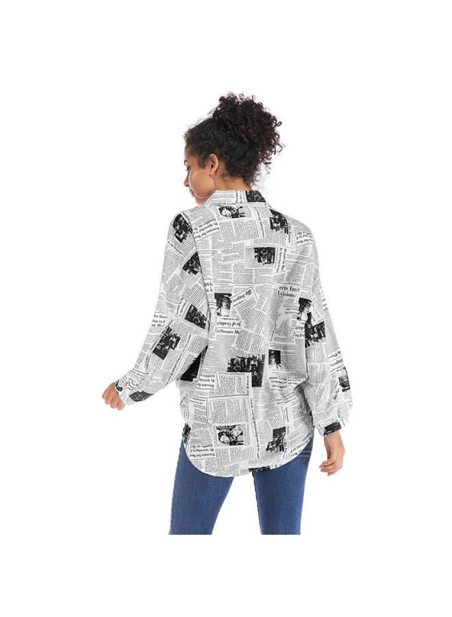 VUELO Europe And The United States Autumn New Long Sleeve Letter Printing Newspaper Shirt Women's Loose Trend Design Feeling  - Image 5