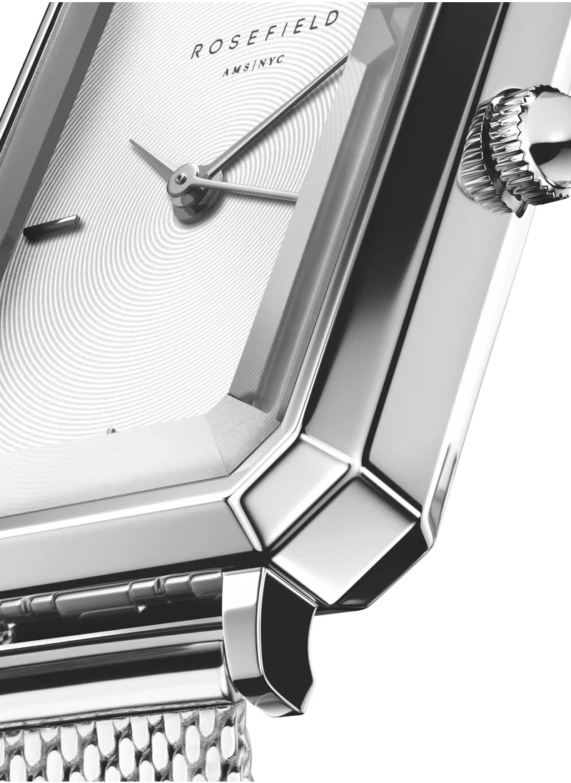 RoseField Rosefield The Octagon XS Mesh White Silver Women Watch - OWSMS-O74