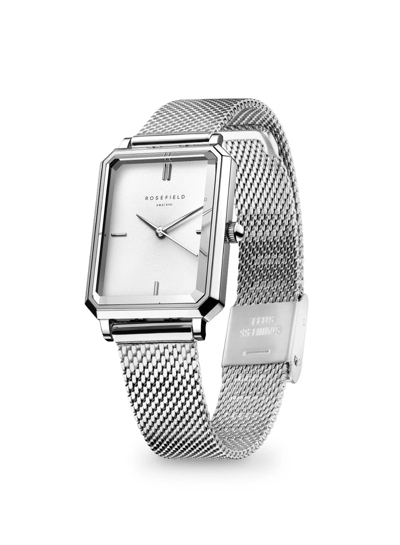 RoseField Rosefield The Octagon XS Mesh White Silver Women Watch - OWSMS-O74