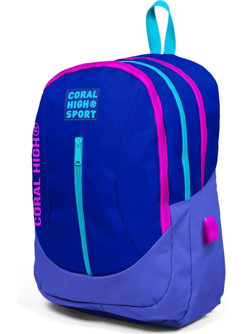 CORAL HIGH Sport Lavender USB Charging Headphone Output Four Compartment Backpack 23449