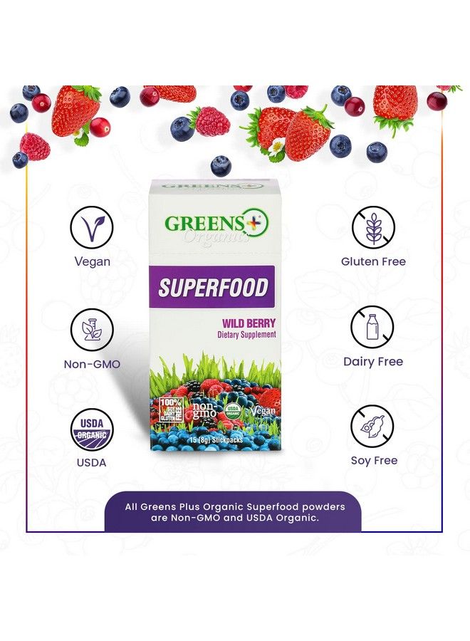 Stickpack Box Wild Berry Organic Superfood ; Essential Blend Of Raw Foods Superfoods And Sea Vegetables ; Vegan ; Usda Organic ; Non Gmo Sugar Free Soy Dairy & Gluten Free ; 15 Stickpack