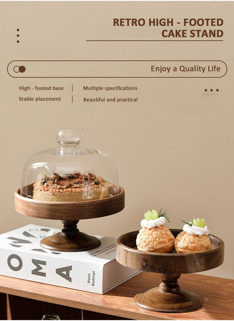 EzzySo Vintage Tall Wooden Base Cake Stand with Glass Lid, High Quality Glass Dome Dessert Wood Base, Dessert Pastry Fruit Platter Used for Parties, Weddings, Birthdays, Appetizers Cheese Tray  - Image 2