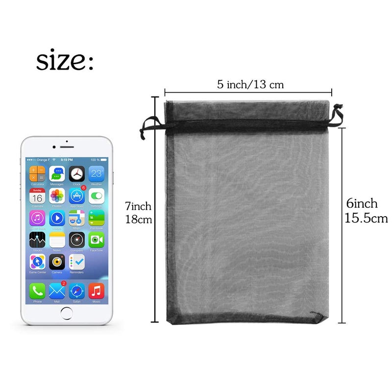 YQL Black Organza Bags,100PCS 5x7 Inch Gift Favor Bags Mesh Fruit Protection Bags Jewelry Pouches Sachet Bags Wedding Party - Image 2