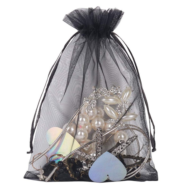 YQL Black Organza Bags,100PCS 5x7 Inch Gift Favor Bags Mesh Fruit Protection Bags Jewelry Pouches Sachet Bags Wedding Party - Image 4