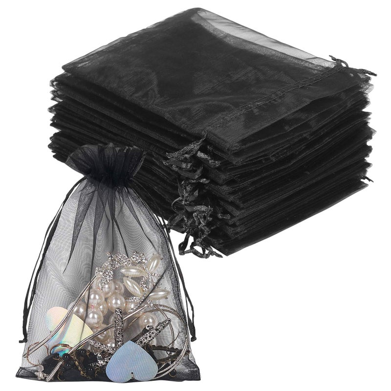 YQL Black Organza Bags,100PCS 5x7 Inch Gift Favor Bags Mesh Fruit Protection Bags Jewelry Pouches Sachet Bags Wedding Party - Image 1