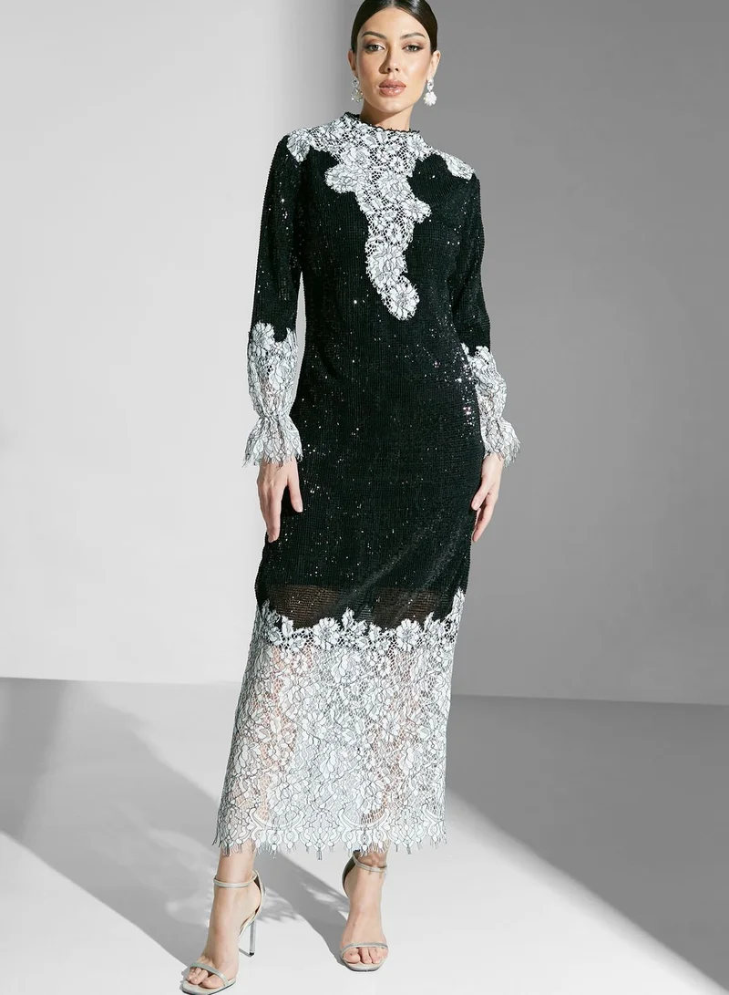 Threadz by Ajooni Shimmer Ruffle Sleeve Dress