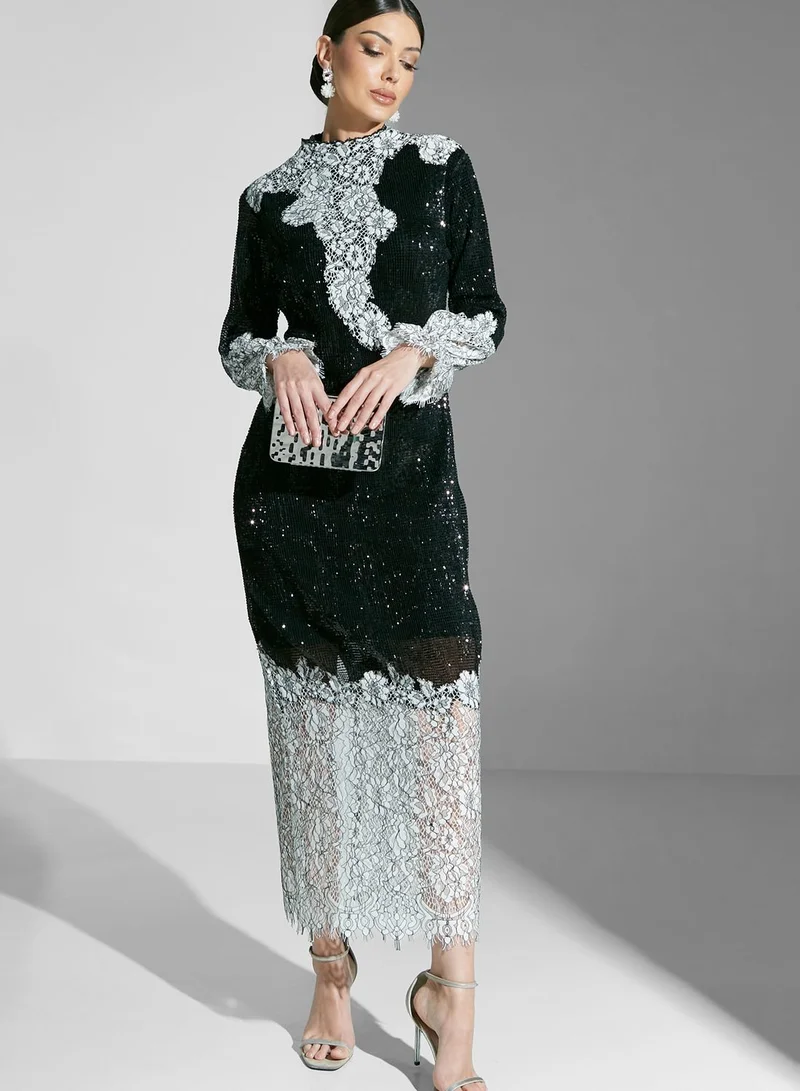 Threadz by Ajooni Shimmer Ruffle Sleeve Dress