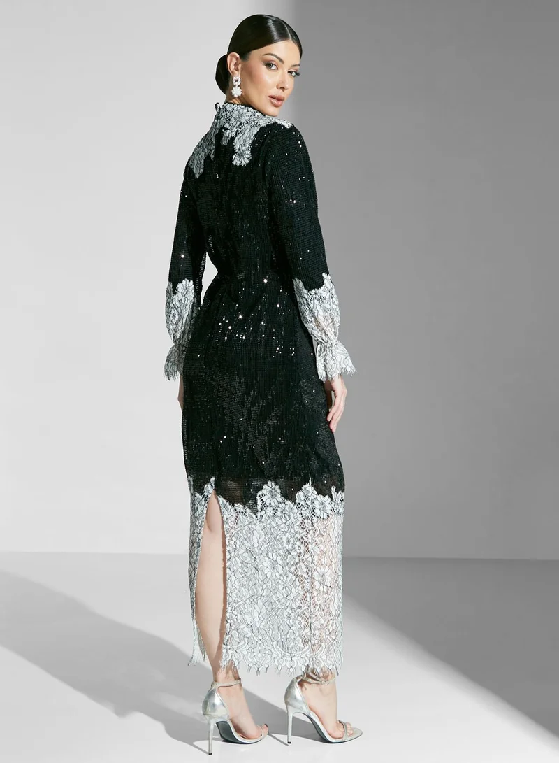 Threadz by Ajooni Shimmer Ruffle Sleeve Dress