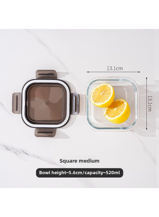 Rectangular Heat-resistant Glass Lunch Box Office Workers Can Enter The Microwave Oven Can Be Heated Lunch Box Refrigerator Glass Fresh-keeping Box-Specifications:Square 520ML-semi-transparent Black Non-porous Cover White Rubber Ring-Color:high Borosilicate Glass  - Image 1
